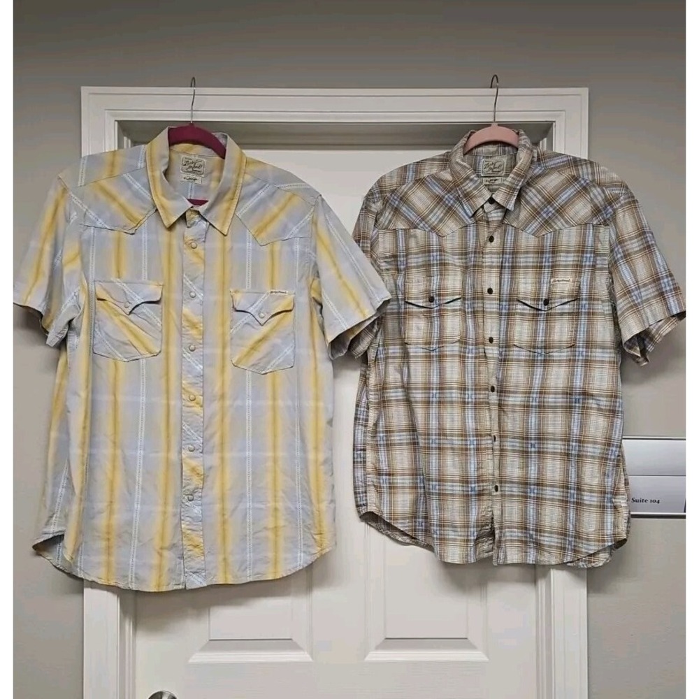 Lucky Brand Men's White Blue Yellow Plaid Western Pearl Snap Fit Shirts Sz XL